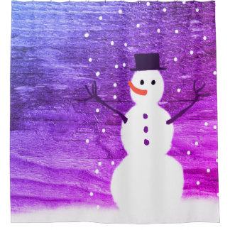 Duschvorhang rustikaler Weihnachtssnowman lila