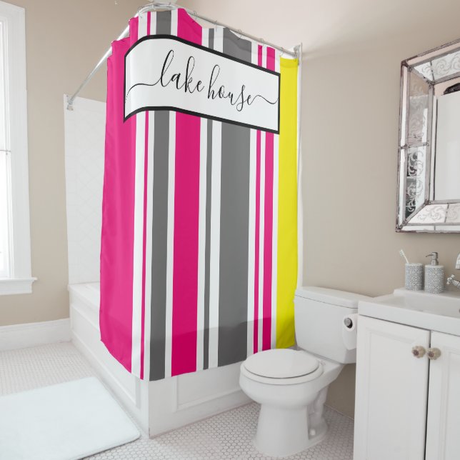 Duschvorhang - Streifen aus der Strandhütte (rosa) (Beispiel)