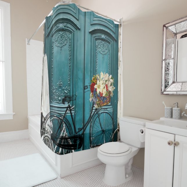 Duschvorhang Vintag Bike Blumen (Beispiel)