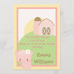 Düsen Farm Pig Babydusche Einladung pink-blau