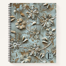 Dusk Blue Gold Floral MetaSpiral Notebook - Custom