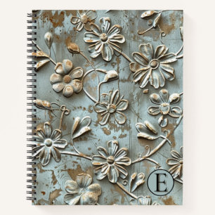 Dusk Blue Gold Floral MetaSpiral Notebook - Custom Notizbuch