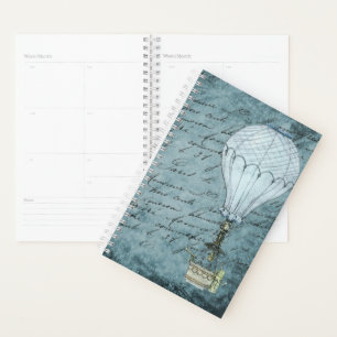 Dusk Blue Hot Air Ballon Steampunk Handwriting Planer
