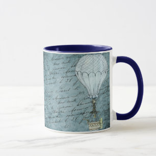 Dusk Blue Hot Air Ballon Steampunk Handwriting Tasse