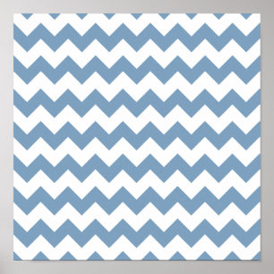 Dusk Blue White Zickzack Pattern Poster