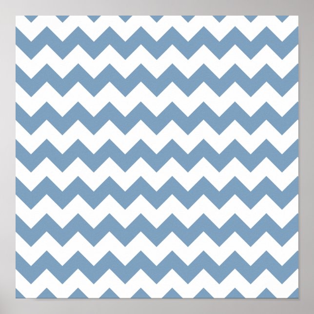 Dusk Blue White Zickzack Pattern Poster (Vorne)