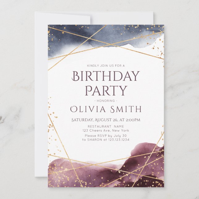 Dusk Watercolor Geometric Modern Birthday Party Einladung (Vorderseite)