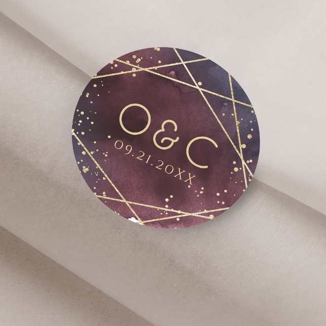 Dusk Watercolor Geometric Modern monogram Runder Aufkleber (Dusk Watercolor Geometric Modern monogram Classic Round Sticker)