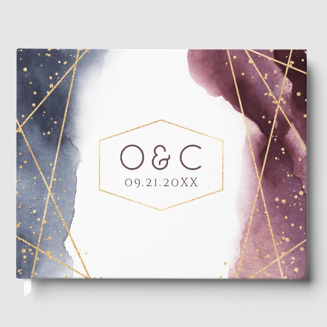 Dusk Watercolor Geometric Modern Wedding Gästebuch (Vorderseite)