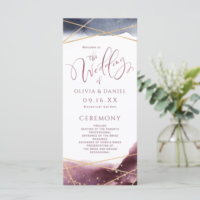 Dusk Watercolor Geometric Modern Wedding Program Menükarte (Stehend Vorderseite)