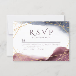 Dusk Watercolor Geometric Modern Wedding RSVP Karte