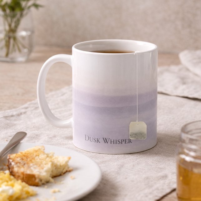 Dusk Whisper Fade Classic Mug, 11 oz Kaffeetasse (A soft dusk fade centers the design with refined serif Dusk Whisper text)