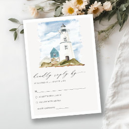 Dusky Aqua Lighthouse Mountain Wedding RSVP Begleitkarte