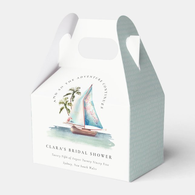 Dusky Aquamarin Sailboat Palm Seascape Brautparty Geschenkschachtel (Vorderseite)
