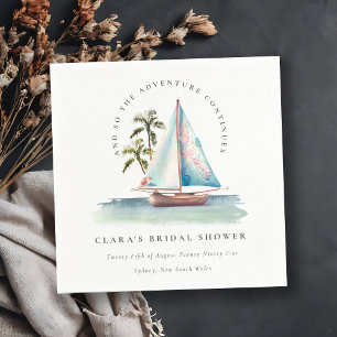 Dusky Aquamarin Sailboat Palm Seascape Brautparty Serviette