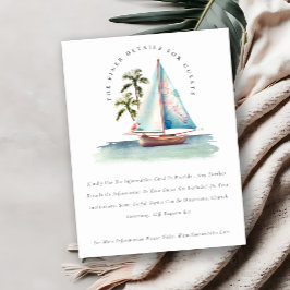 Dusky Aquamarin Sailboat Palm Seascape Hochzeitdet Begleitkarte
