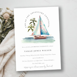 Dusky Aquamarin Sailboat Palm Seascape jedes Alter Einladung