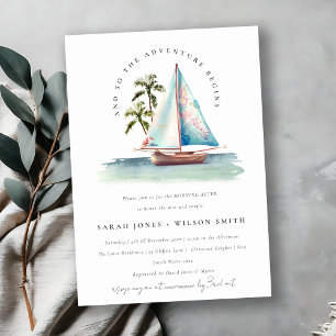 Dusky Aquamarin Sailboat Palm Seascape Morgens Einladung