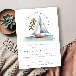 Dusky Aquamarin Sailboat Palm Seascape Paare Dusch Einladung