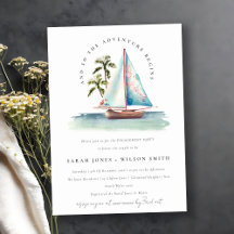 Dusky Aquamarin Sailboat Palm Seascape Verlobung