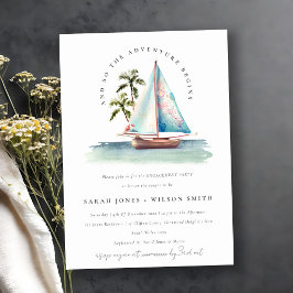 Dusky Aquamarin Sailboat Palm Seascape Verlobung Einladung
