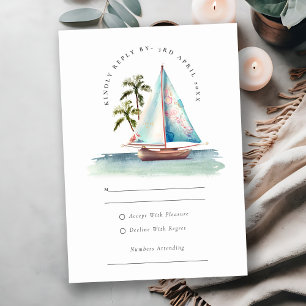 Dusky Aquamarin Sailboat Palmen Bäume Seascape Hoc RSVP Karte