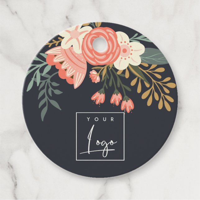 Dusky Black Orange Blush Ambrosia Floral Logo Geschenkanhänger (Vorderseite)