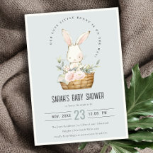 Dusky Blue Bunny in Floral Basket Baby Dusche