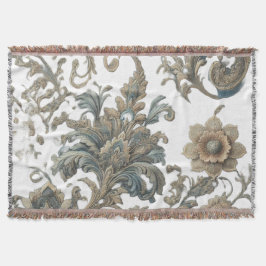Dusky Blue Floral Brocade Muster Decke