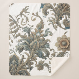 Dusky Blue Floral Brocade Muster Sherpadecke