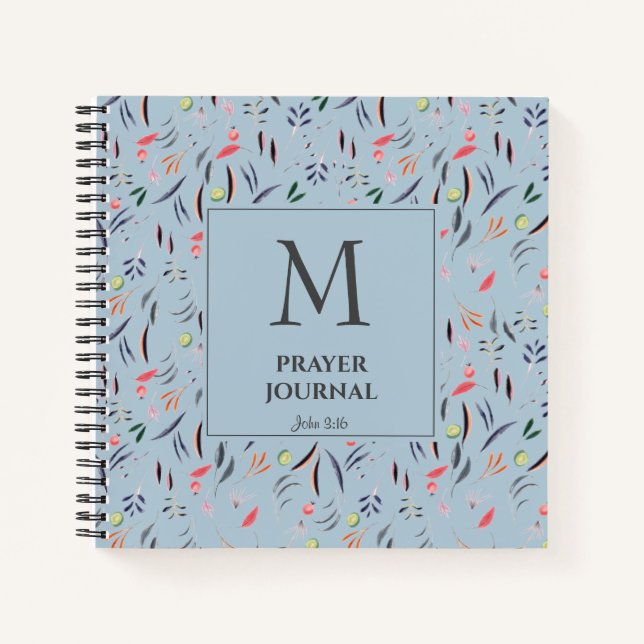 Dusky Blue | Floral | Monogramm | PRAYER JOURNAL Notizbuch (Vorderseite)