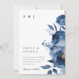 Dusky Blue Gold Floral All in one Wedding Einladung