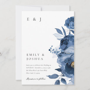 Dusky Blue Gold Floral Faire-part de mariage