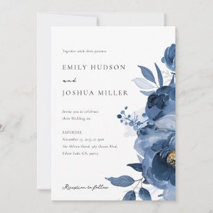 Dusky Blue Gold Floral Faire-part de mariage