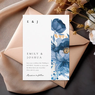 Dusky Blue Gold Floral Faire-part de mariage
