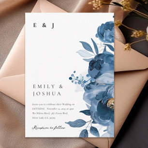 Dusky Blue Gold Floral Faire-part de mariage