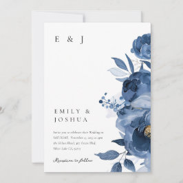 Dusky Blue Gold Floral Wedding Einladung