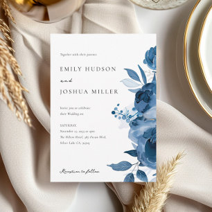 Dusky Blue Gold Floral Wedding Einladung