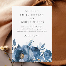 Dusky Blue Gold Floral Wedding Einladung