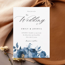 Dusky Blue Gold Floral Wedding Einladung