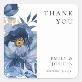 Dusky Blue Gold Floral Wedding Quadratischer Aufkleber