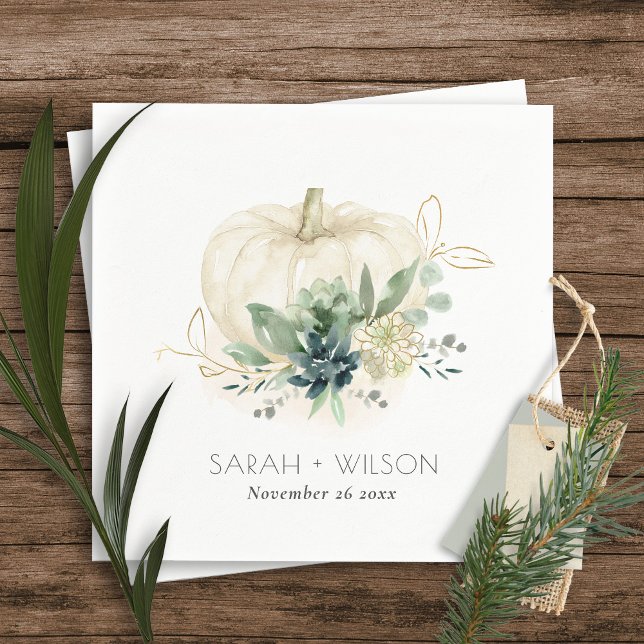 Dusky Blue Green Gold Succulent Pumpkin Wedding Serviette (Von Creator hochgeladen)