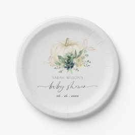 Dusky Blue Green Succulent Pumpkin Baby Dusche Pappteller