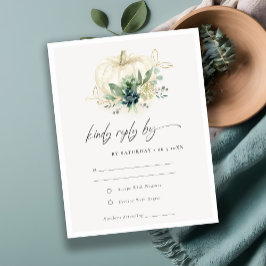 Dusky Blue Green Succulent Pumpkin Wedding RSVP Begleitkarte