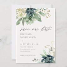 Dusky Blue Green Succulent Save the Date einladen