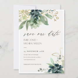 Dusky Blue Green Succulent Save the Date einladen Dankeskarte