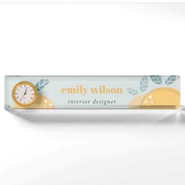 Dusky Blue Niedlich Lemon Abstrakt Bold Fruchtzitr Namensplakette (Vorderseite)