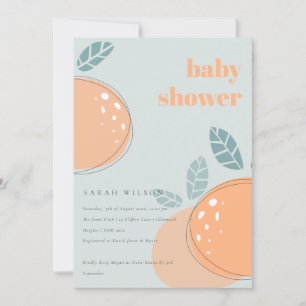 Dusky Blue Orange Fruity Bold Baby Dusche Einladung