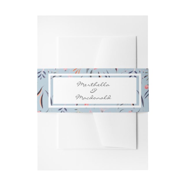Dusky Blue Personalisiert Floral WEDD Einladungsbanderole (Vorderseite Beispiel)