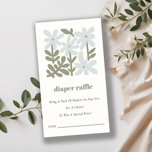 Dusky Blue Retro Floral Diaper Raffle Baby Dusche Begleitkarte (Von Creator hochgeladen)